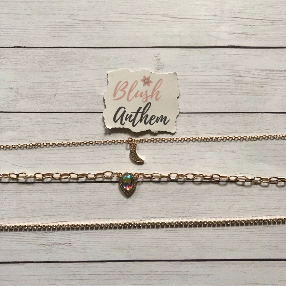 3/$25⚡️cz moon & teardrop layered choker necklace - Picture 8 of 9